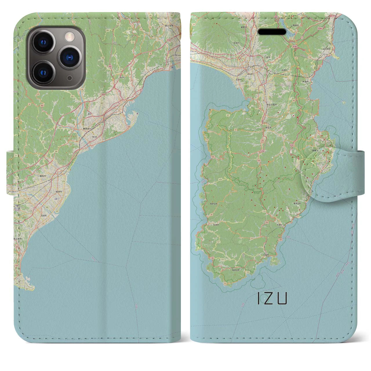 【伊豆2（静岡県）】地図柄iPhoneケース（手帳タイプ）ナチュラル・iPhone 11 Pro Max 用