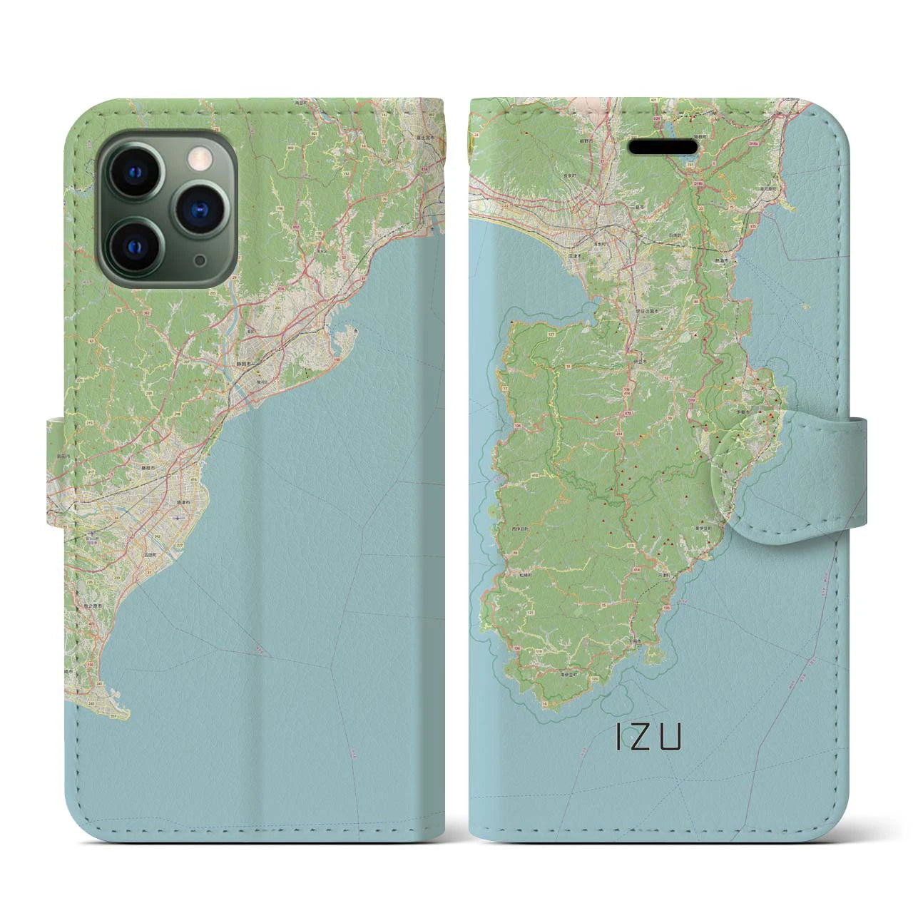 【伊豆2（静岡県）】地図柄iPhoneケース（手帳タイプ）ナチュラル・iPhone 11 Pro 用