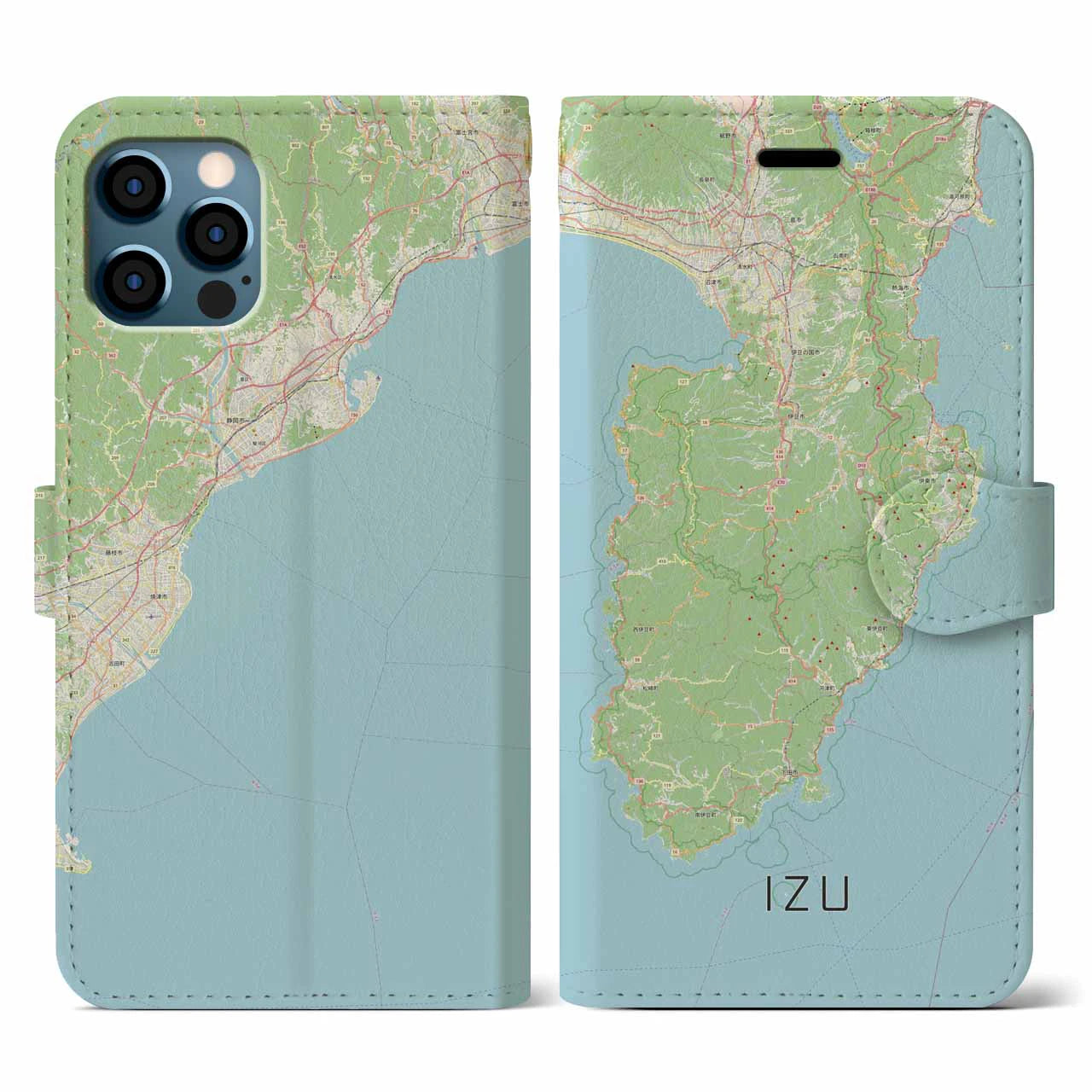 【伊豆2（静岡県）】地図柄iPhoneケース（手帳タイプ）ナチュラル・iPhone 12 / 12 Pro 用