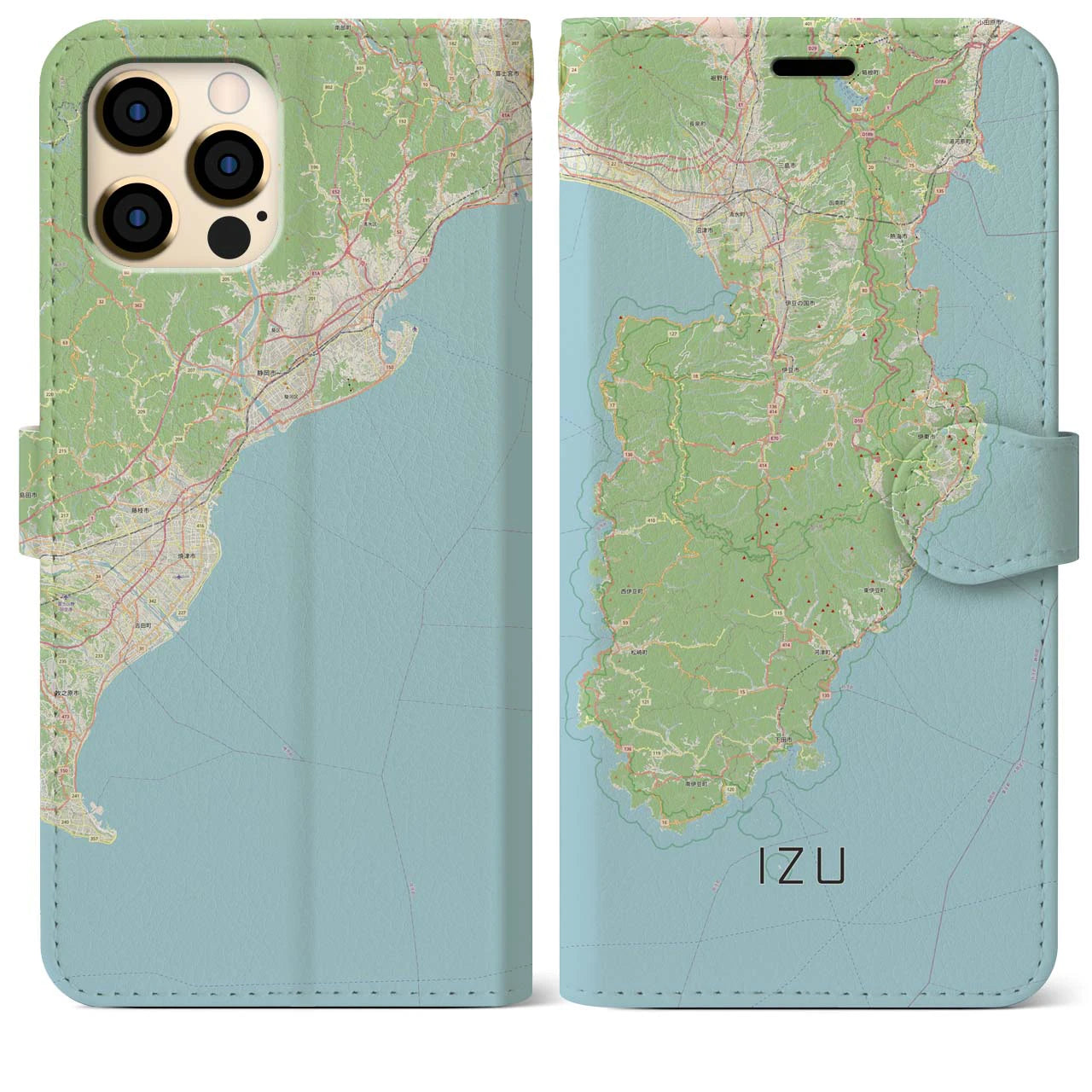 【伊豆2（静岡県）】地図柄iPhoneケース（手帳タイプ）ナチュラル・iPhone 12 Pro Max 用