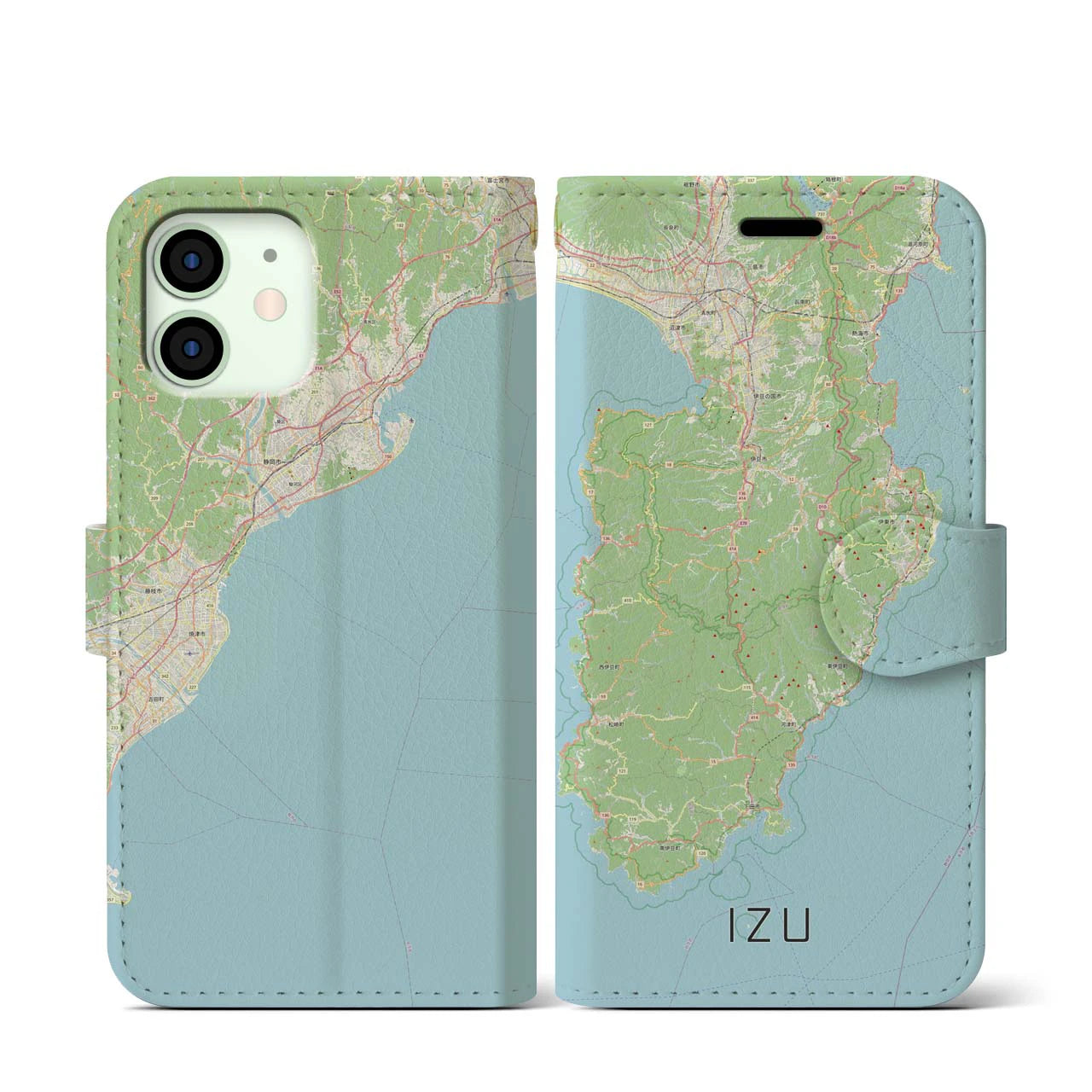 【伊豆2（静岡県）】地図柄iPhoneケース（手帳タイプ）ナチュラル・iPhone 12 mini 用