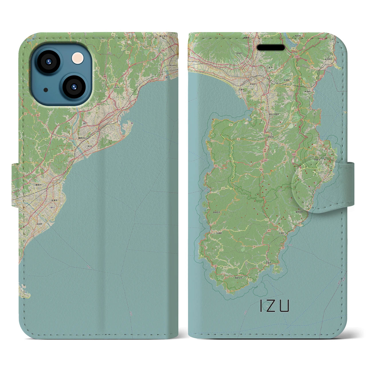 【伊豆2（静岡県）】地図柄iPhoneケース（手帳タイプ）ナチュラル・iPhone 13 用