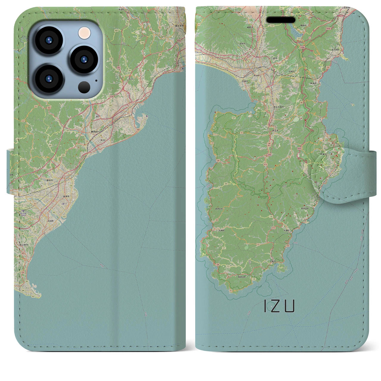 【伊豆2（静岡県）】地図柄iPhoneケース（手帳タイプ）ナチュラル・iPhone 13 Pro Max 用