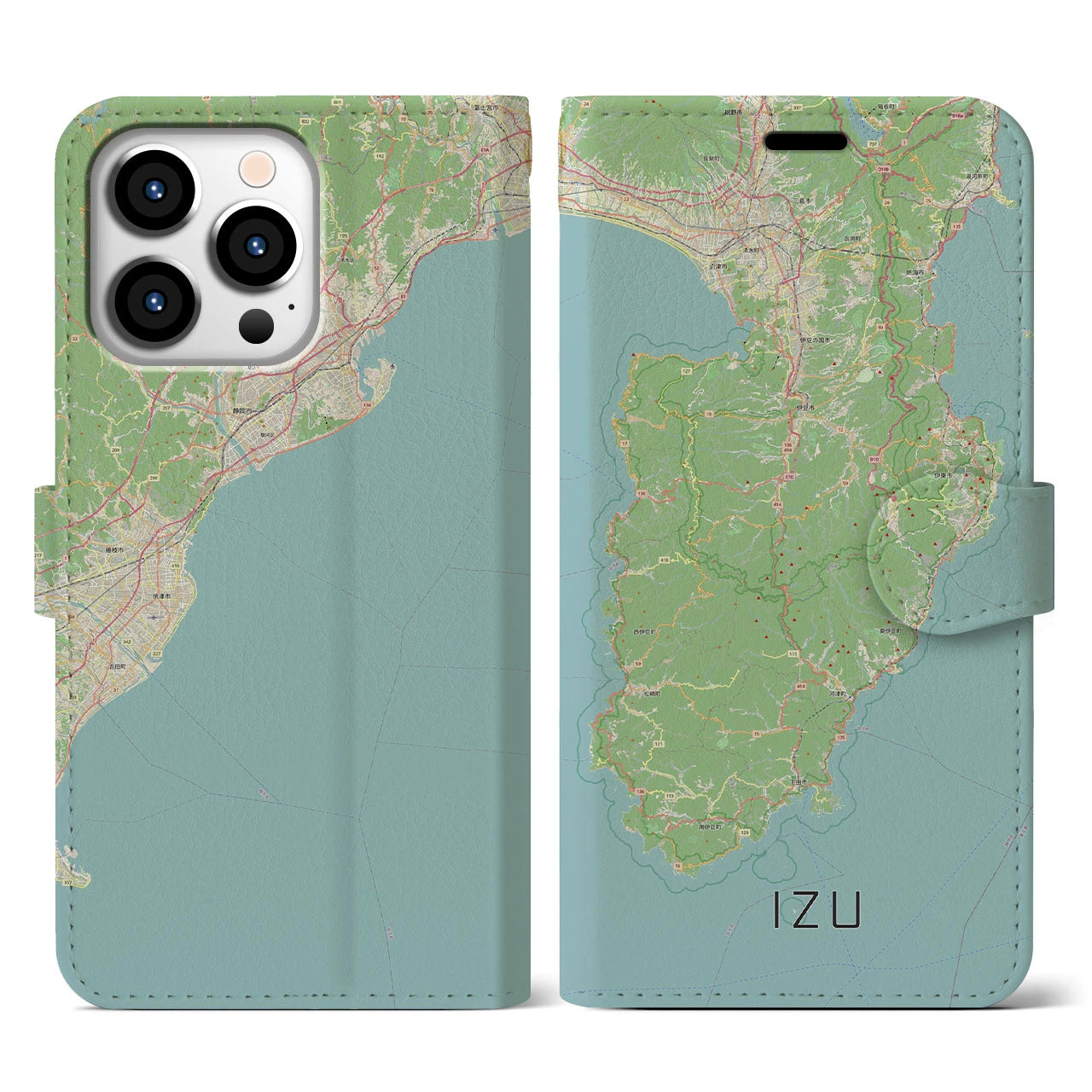 【伊豆2（静岡県）】地図柄iPhoneケース（手帳タイプ）ナチュラル・iPhone 13 Pro 用