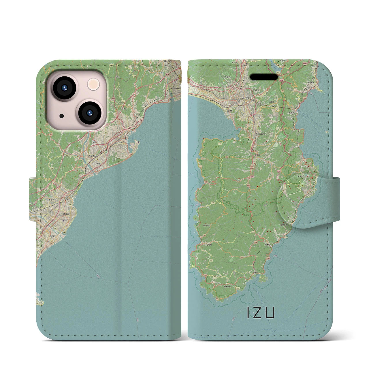 【伊豆2（静岡県）】地図柄iPhoneケース（手帳タイプ）ナチュラル・iPhone 13 mini 用