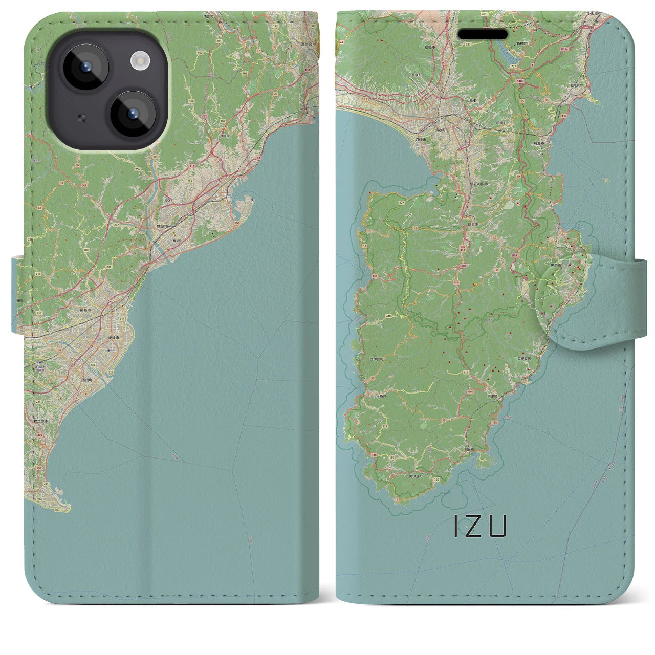 【伊豆2（静岡県）】地図柄iPhoneケース（手帳タイプ）ナチュラル・iPhone 14 Plus 用