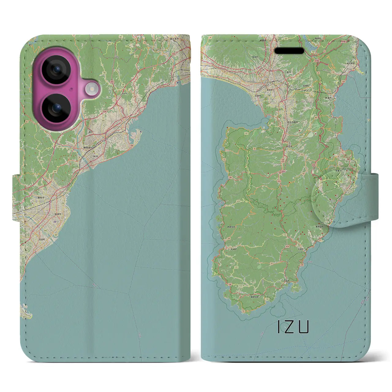 【伊豆2（静岡県）】地図柄iPhoneケース（手帳タイプ）ナチュラル・iPhone 16 Pro 用