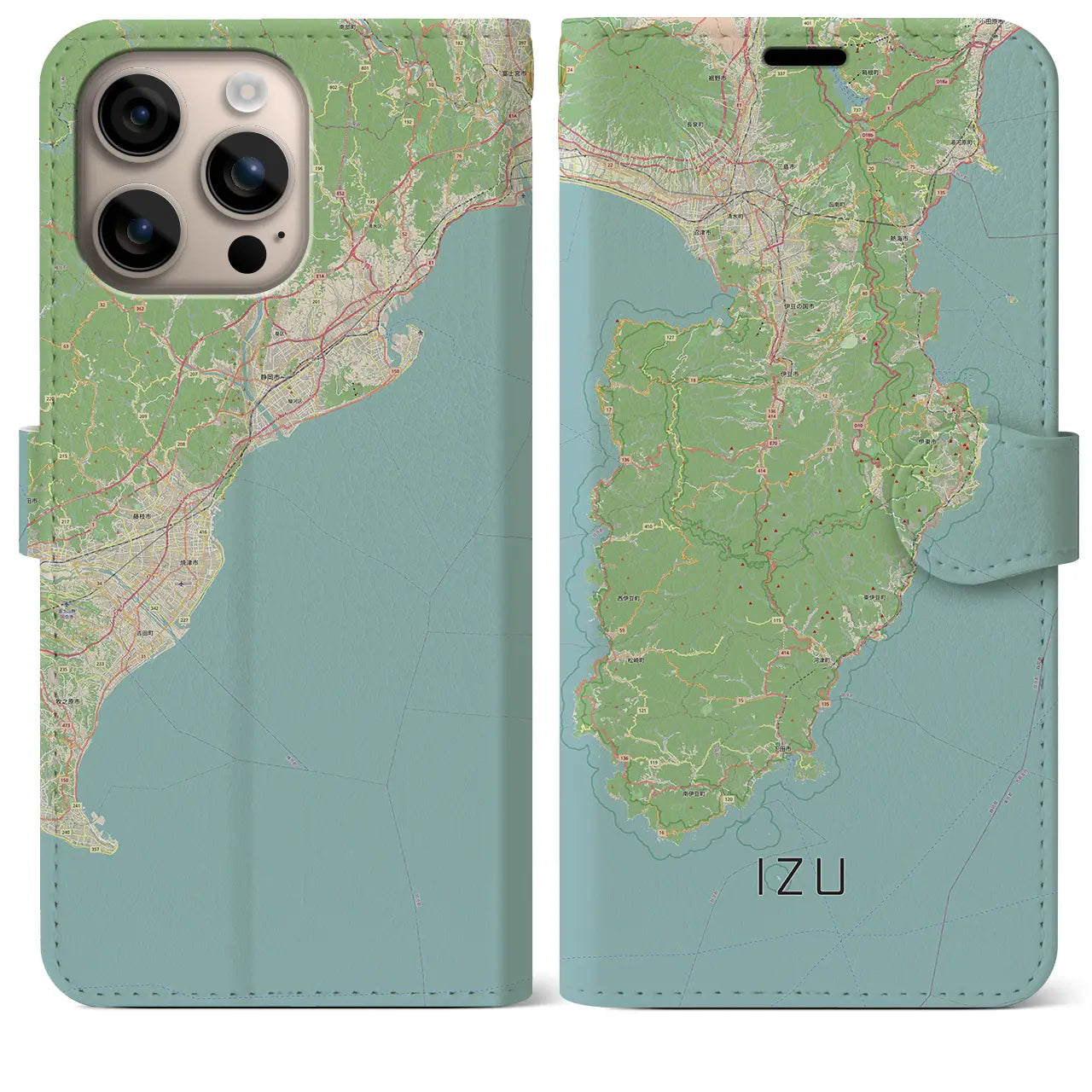 【伊豆2（静岡県）】地図柄iPhoneケース（手帳タイプ）ナチュラル・iPhone 16 Plus 用