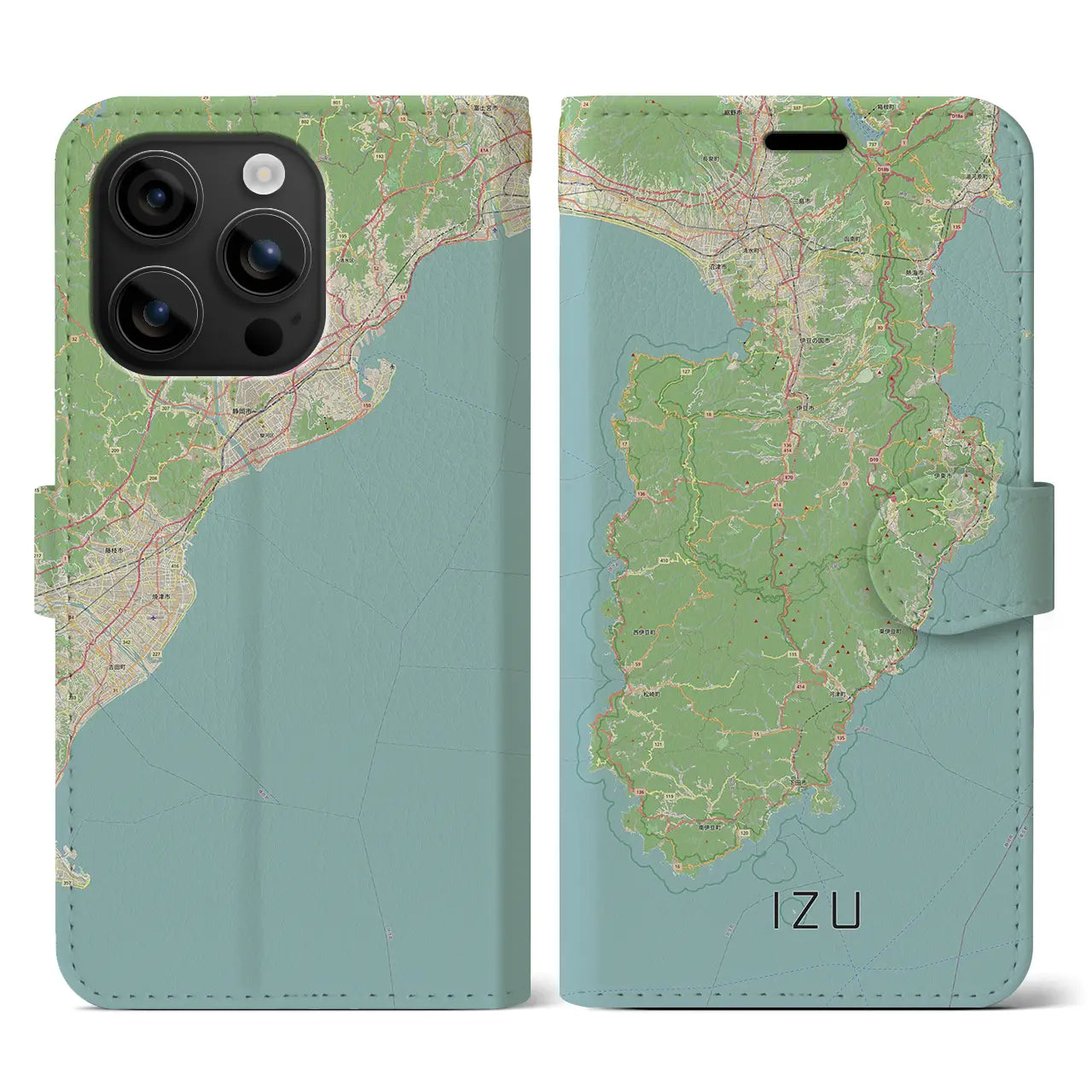 【伊豆2（静岡県）】地図柄iPhoneケース（手帳タイプ）ナチュラル・iPhone 16 用