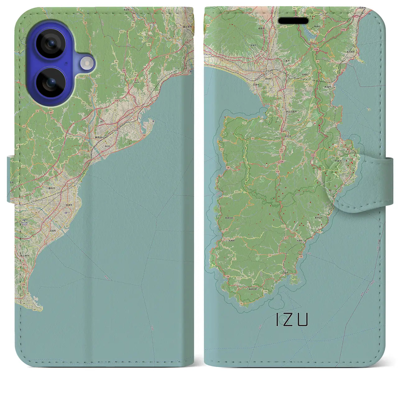 【伊豆2（静岡県）】地図柄iPhoneケース（手帳タイプ）ナチュラル・iPhone 16 Pro Max 用