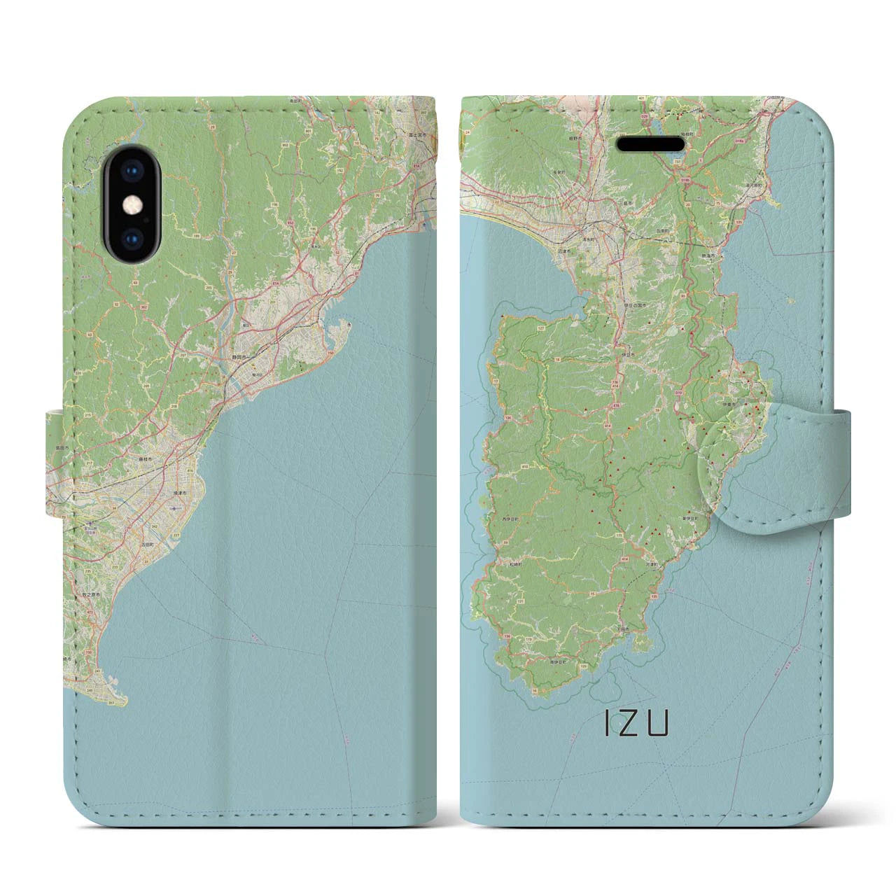 【伊豆2（静岡県）】地図柄iPhoneケース（手帳タイプ）ナチュラル・iPhone XS / X 用