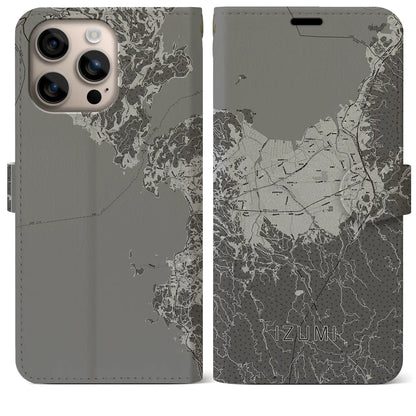 【出水（鹿児島県）】地図柄iPhoneケース（手帳タイプ）モノトーン・iPhone 16 Plus 用