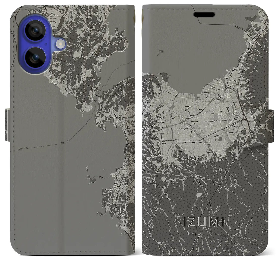 【出水(鹿児島県)】地図柄iPhoneケース(手帳タイプ)モノトーン・iPhone 16 Pro Max 用