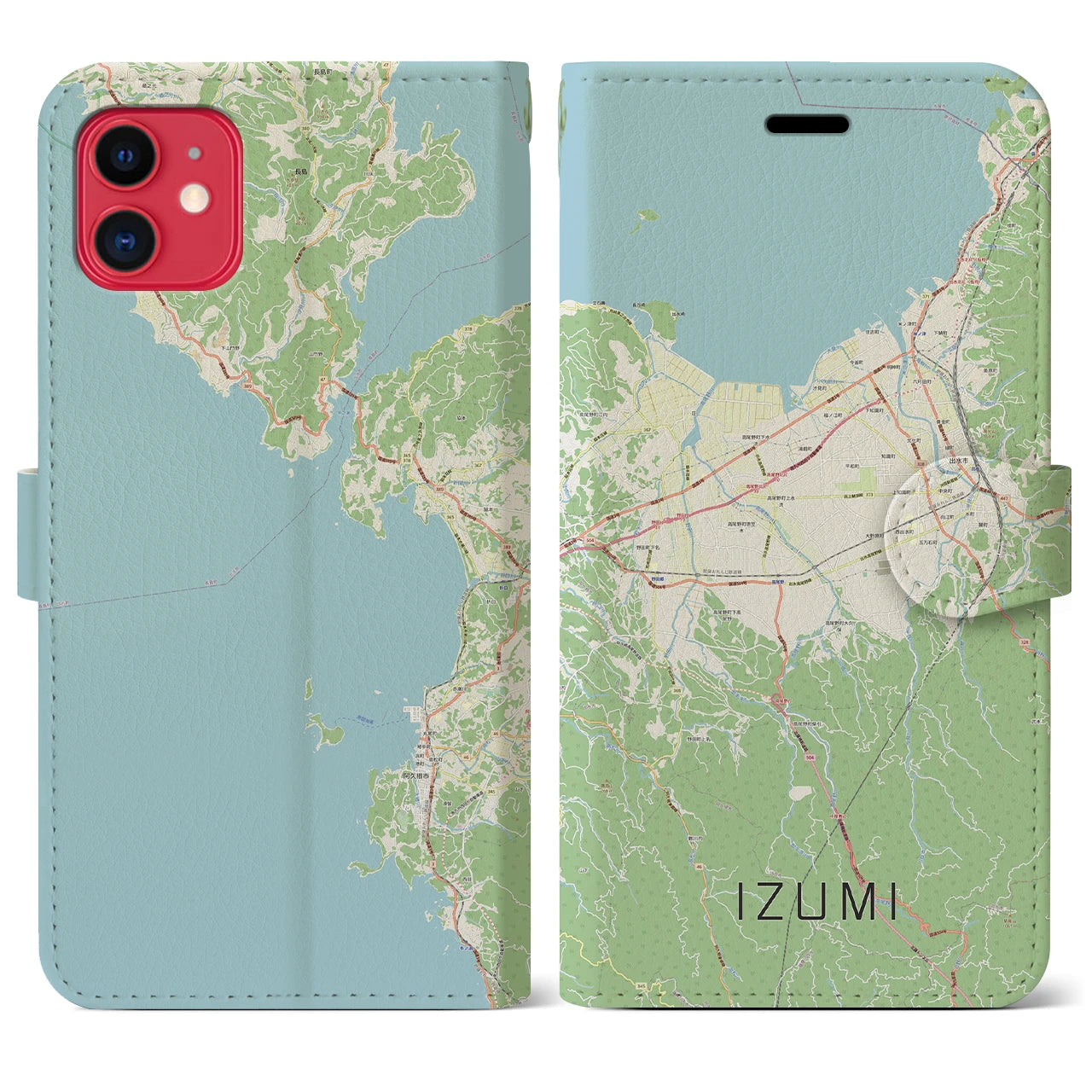 【出水（鹿児島県）】地図柄iPhoneケース（手帳タイプ）ナチュラル・iPhone 11 用