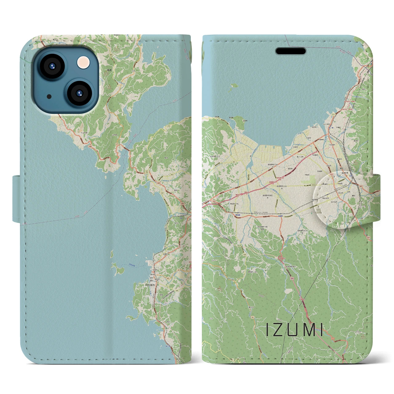 【出水（鹿児島県）】地図柄iPhoneケース（手帳タイプ）ナチュラル・iPhone 13 用