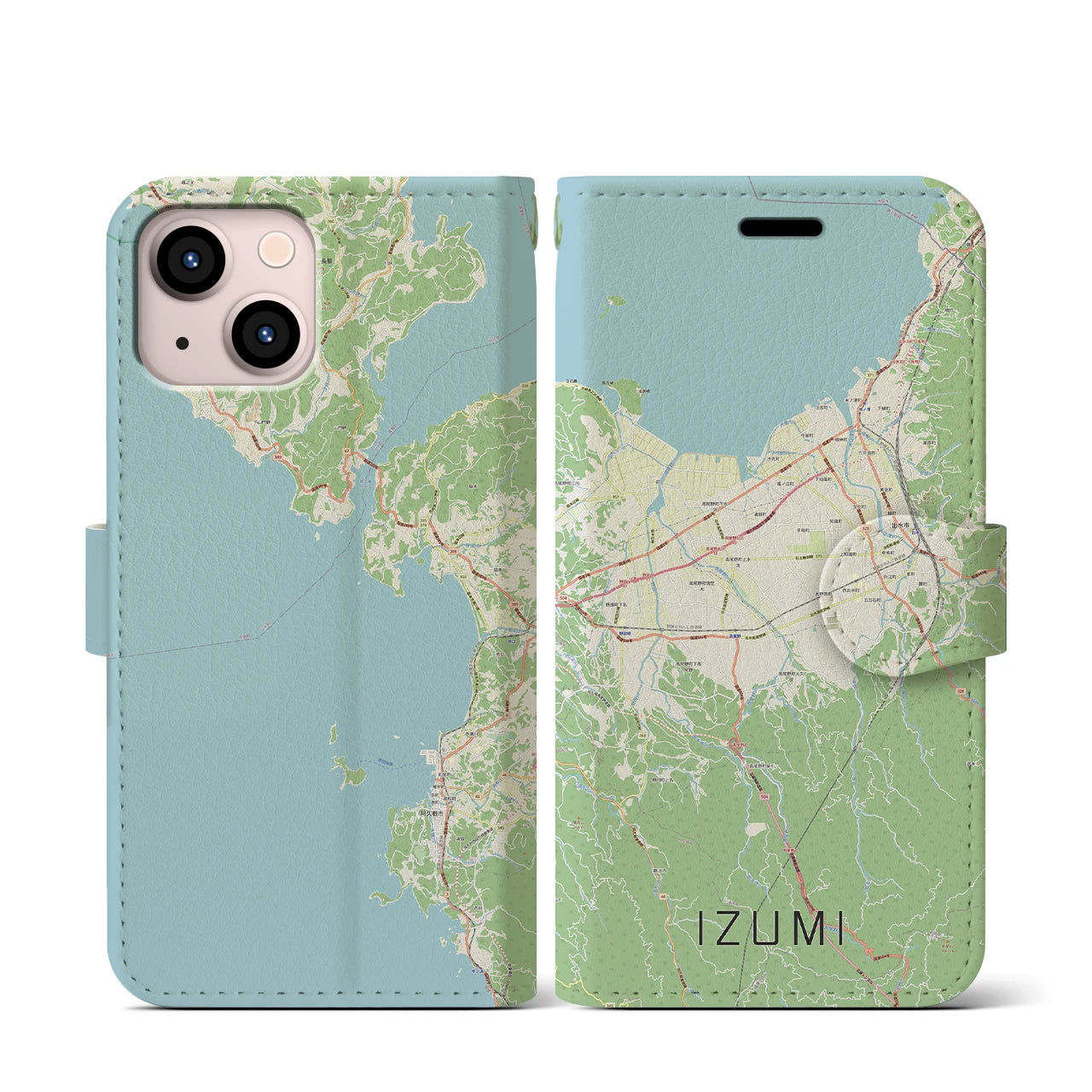 【出水（鹿児島県）】地図柄iPhoneケース（手帳タイプ）ナチュラル・iPhone 13 mini 用