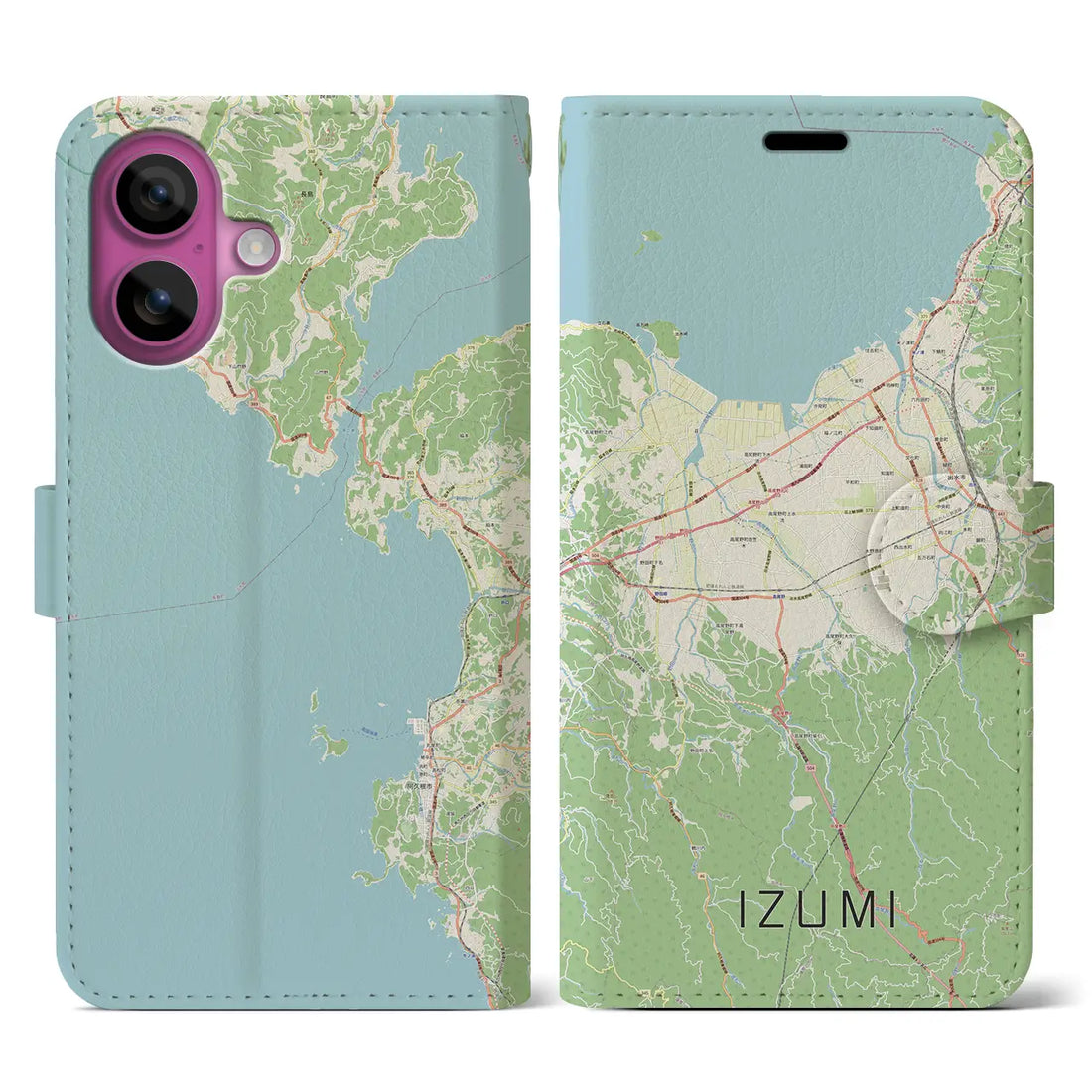 【出水（鹿児島県）】地図柄iPhoneケース（手帳タイプ）ナチュラル・iPhone 16 Pro 用