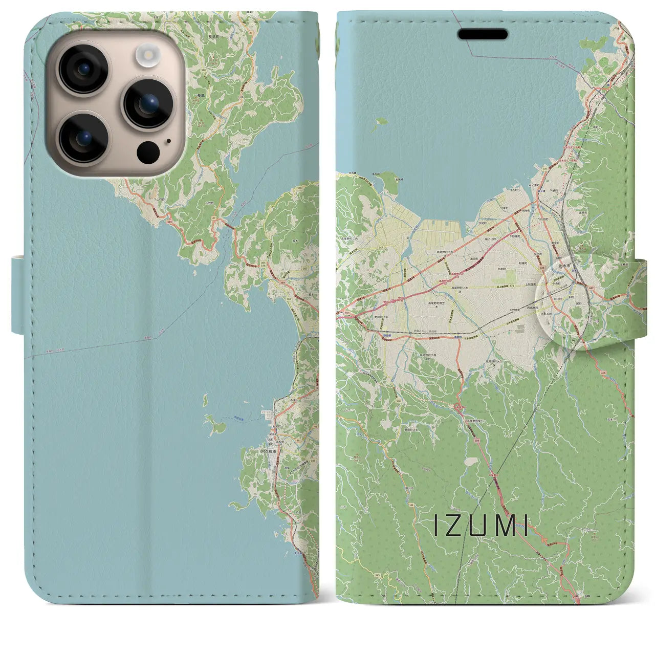 【出水（鹿児島県）】地図柄iPhoneケース（手帳タイプ）ナチュラル・iPhone 16 Plus 用