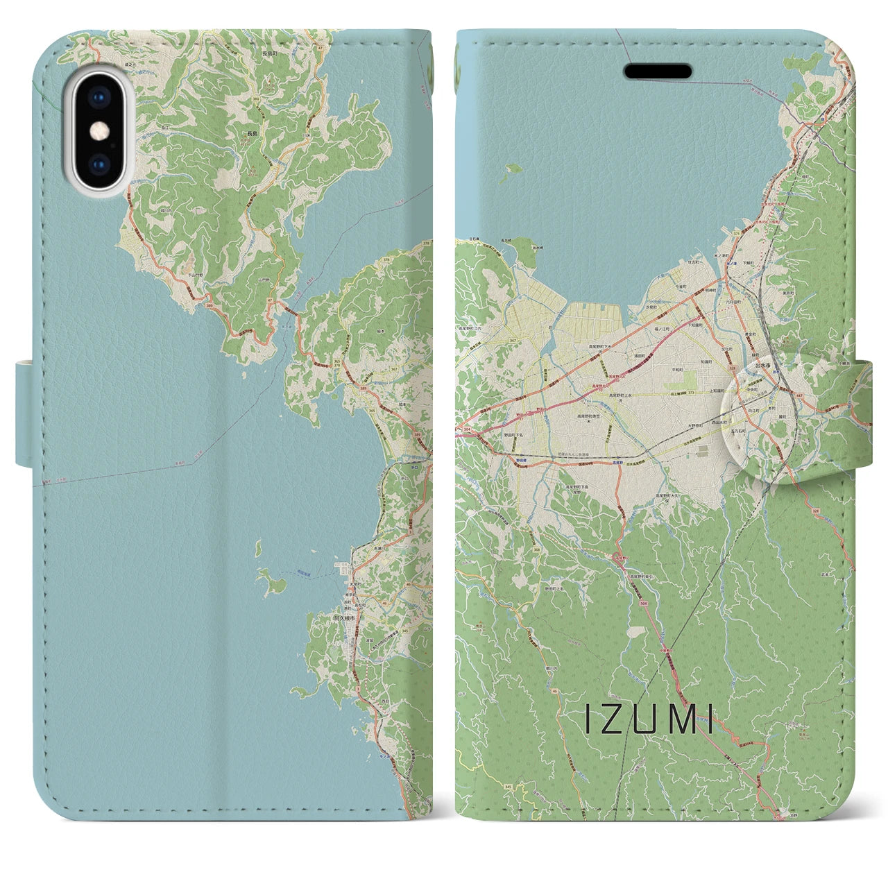 【出水（鹿児島県）】地図柄iPhoneケース（手帳タイプ）ナチュラル・iPhone XS Max 用