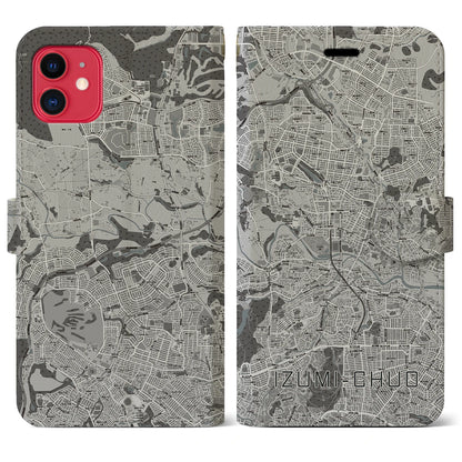 【泉中央（宮城県）】地図柄iPhoneケース（手帳タイプ）モノトーン・iPhone 11 用