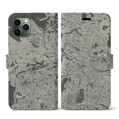 【泉中央（宮城県）】地図柄iPhoneケース（手帳タイプ）モノトーン・iPhone 11 Pro 用