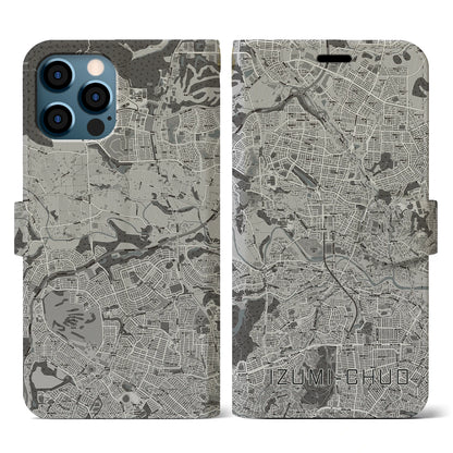 【泉中央（宮城県）】地図柄iPhoneケース（手帳タイプ）モノトーン・iPhone 12 / 12 Pro 用