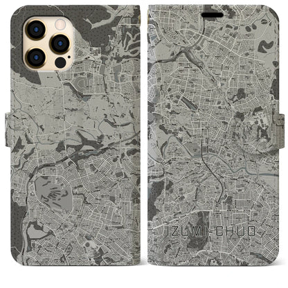 【泉中央（宮城県）】地図柄iPhoneケース（手帳タイプ）モノトーン・iPhone 12 Pro Max 用