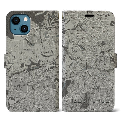 【泉中央（宮城県）】地図柄iPhoneケース（手帳タイプ）モノトーン・iPhone 13 用