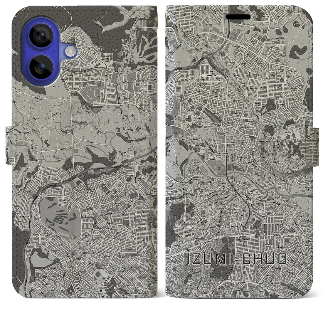 【泉中央(宮城県)】地図柄iPhoneケース(手帳タイプ)モノトーン・iPhone 16 Pro Max 用