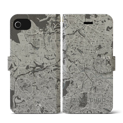 【泉中央（宮城県）】地図柄iPhoneケース（手帳タイプ）モノトーン・iPhone SE（第3 / 第2世代） / 8 / 7 / 6s / 6 用