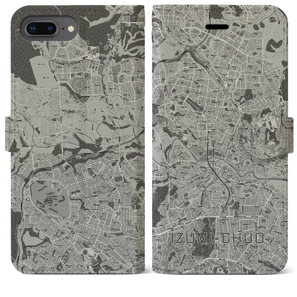 【泉中央（宮城県）】地図柄iPhoneケース（手帳タイプ）モノトーン・iPhone 8Plus /7Plus / 6sPlus / 6Plus 用