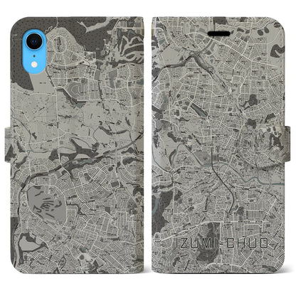 【泉中央（宮城県）】地図柄iPhoneケース（手帳タイプ）モノトーン・iPhone XR 用
