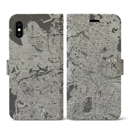 【泉中央（宮城県）】地図柄iPhoneケース（手帳タイプ）モノトーン・iPhone XS / X 用