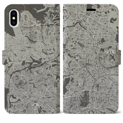 【泉中央（宮城県）】地図柄iPhoneケース（手帳タイプ）モノトーン・iPhone XS Max 用