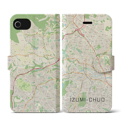 【泉中央（宮城県）】地図柄iPhoneケース（手帳タイプ）ナチュラル・iPhone SE（第3 / 第2世代） / 8 / 7 / 6s / 6 用