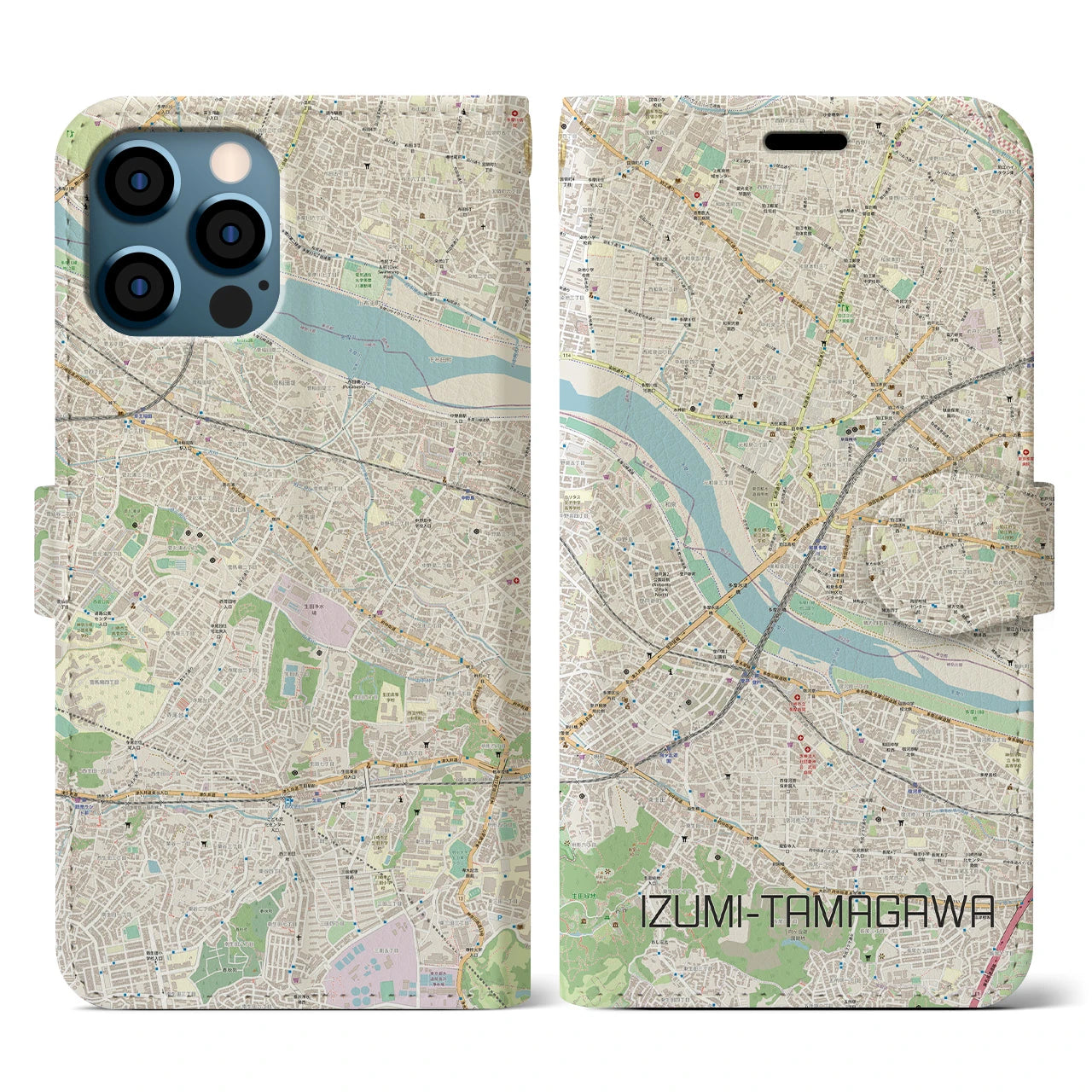 【和泉多摩川（東京都）】地図柄iPhoneケース（手帳タイプ）ナチュラル・iPhone 12 / 12 Pro 用