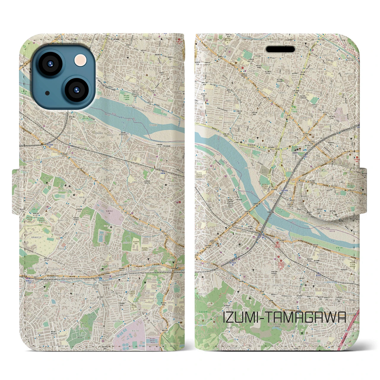 【和泉多摩川（東京都）】地図柄iPhoneケース（手帳タイプ）ナチュラル・iPhone 13 用