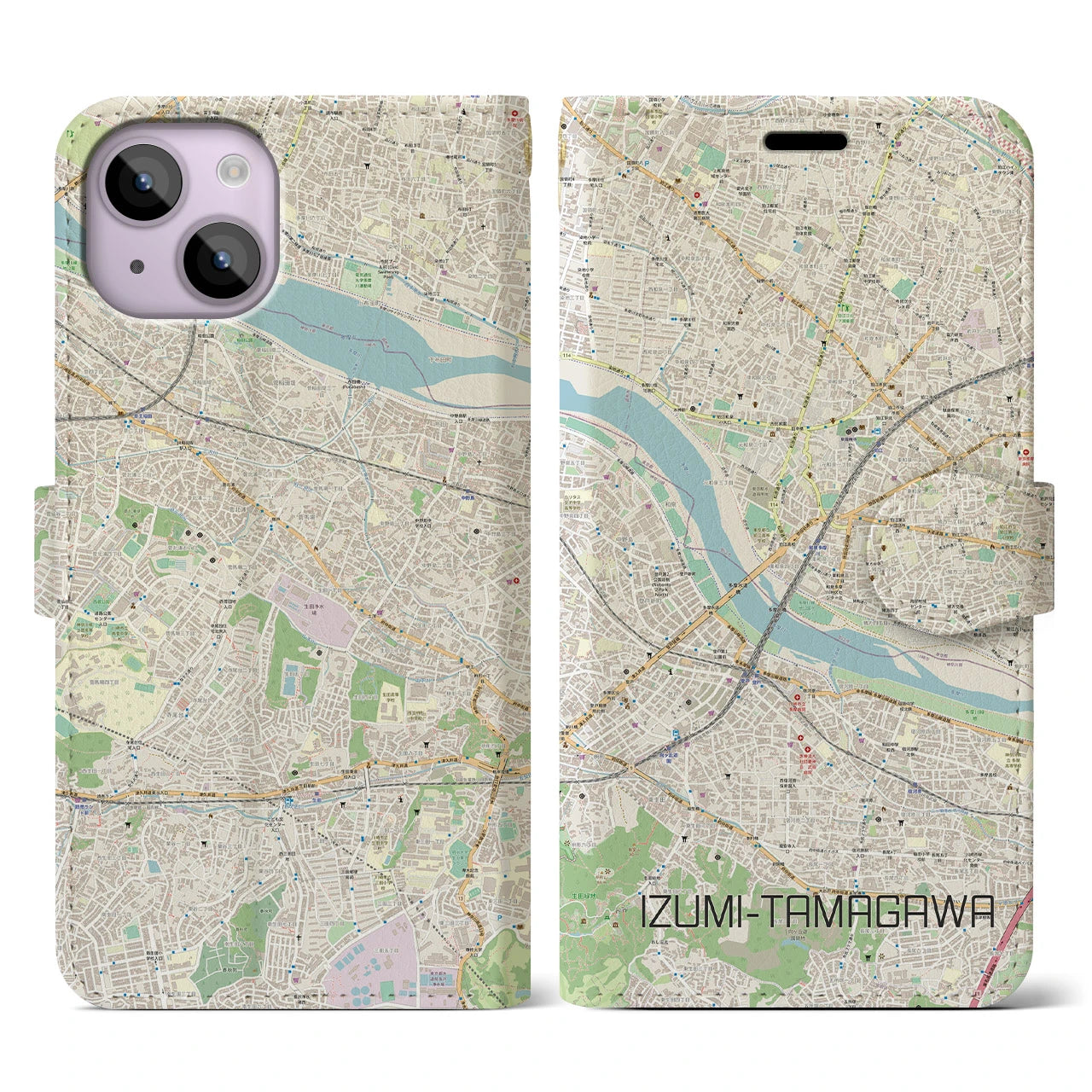 【和泉多摩川（東京都）】地図柄iPhoneケース（手帳タイプ）ナチュラル・iPhone 14 用