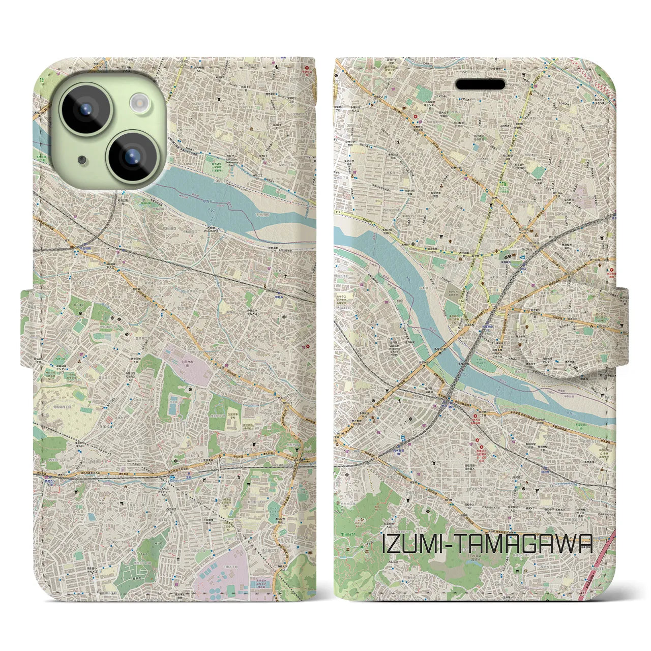 【和泉多摩川（東京都）】地図柄iPhoneケース（手帳タイプ）ナチュラル・iPhone 15 用