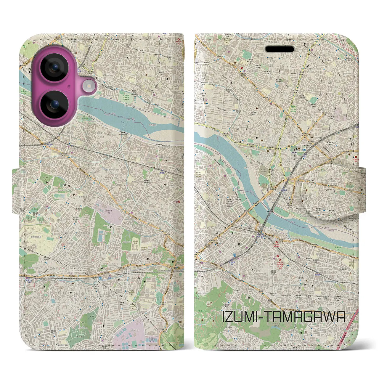 【和泉多摩川（東京都）】地図柄iPhoneケース（手帳タイプ）ナチュラル・iPhone 16 Pro 用