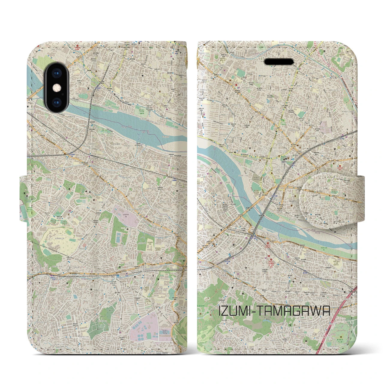 【和泉多摩川（東京都）】地図柄iPhoneケース（手帳タイプ）ナチュラル・iPhone XS / X 用