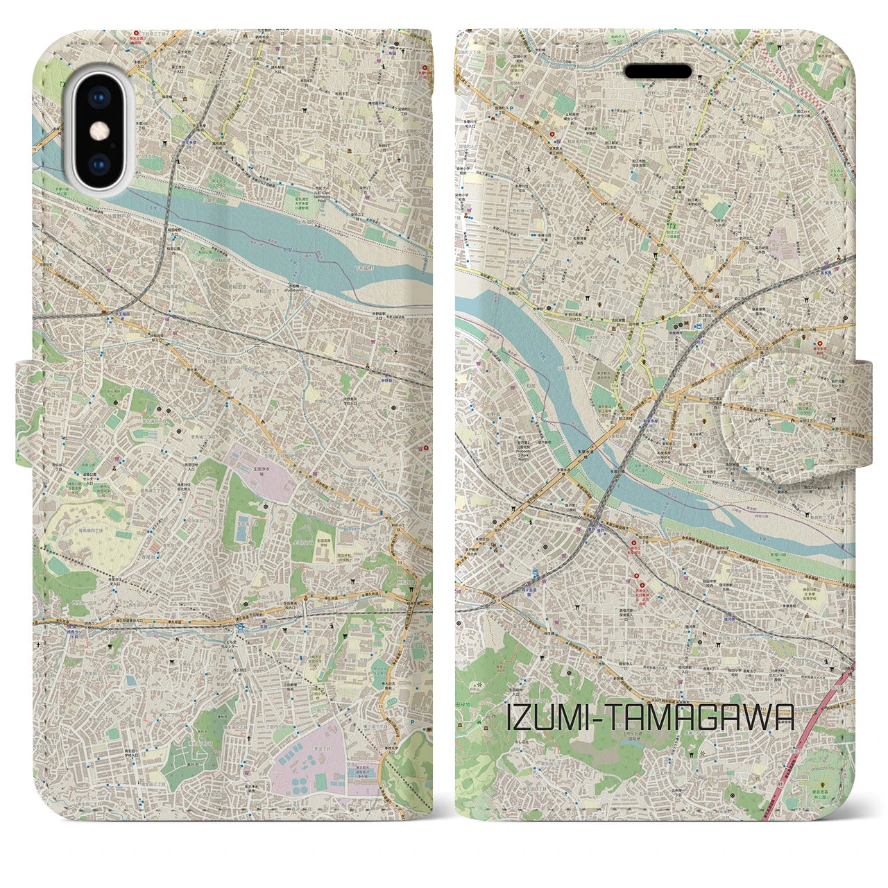 【和泉多摩川（東京都）】地図柄iPhoneケース（手帳タイプ）ナチュラル・iPhone XS Max 用