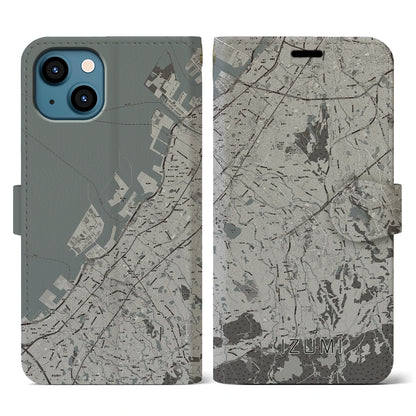 【和泉（大阪府）】地図柄iPhoneケース（手帳タイプ）モノトーン・iPhone 13 用