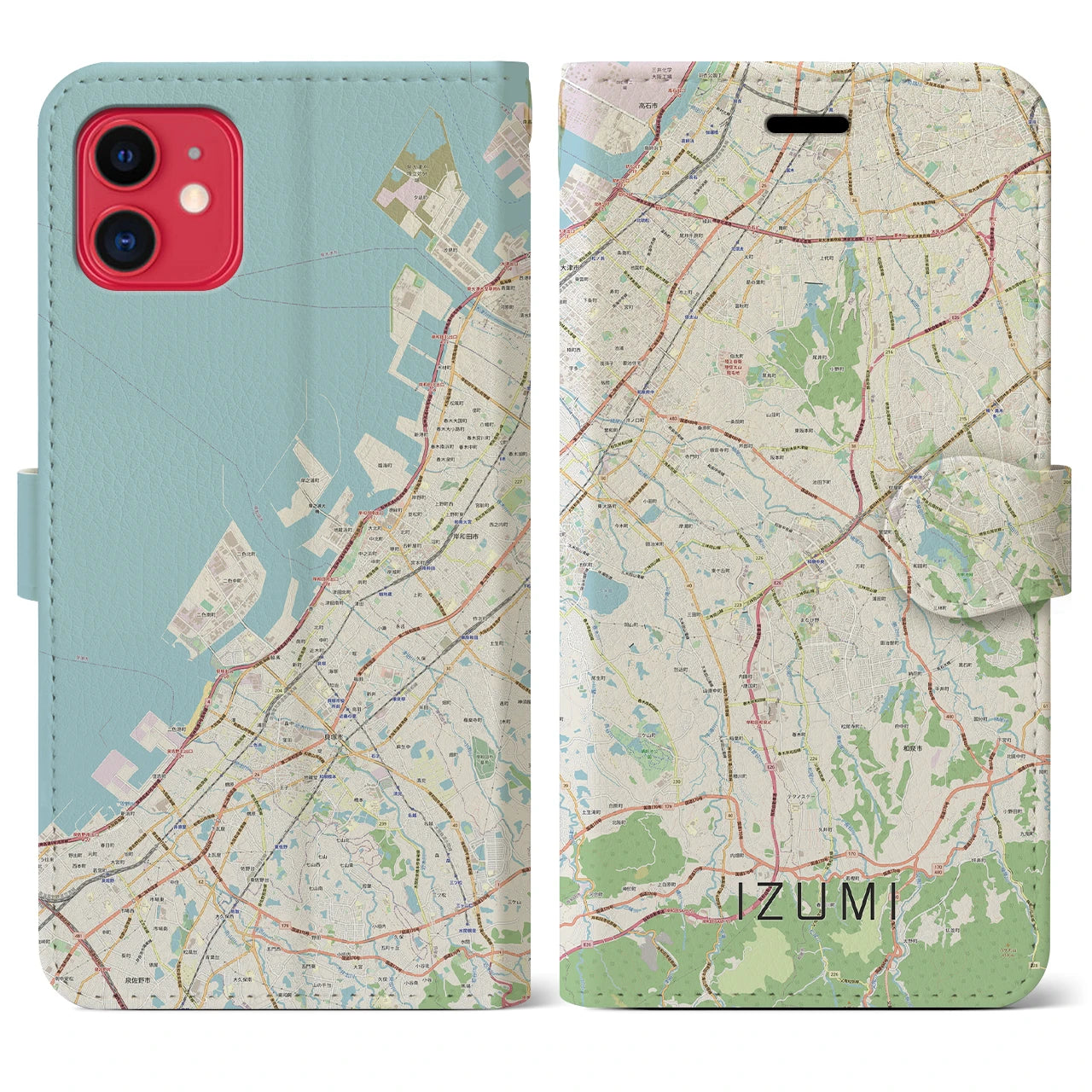 【和泉（大阪府）】地図柄iPhoneケース（手帳タイプ）ナチュラル・iPhone 11 用