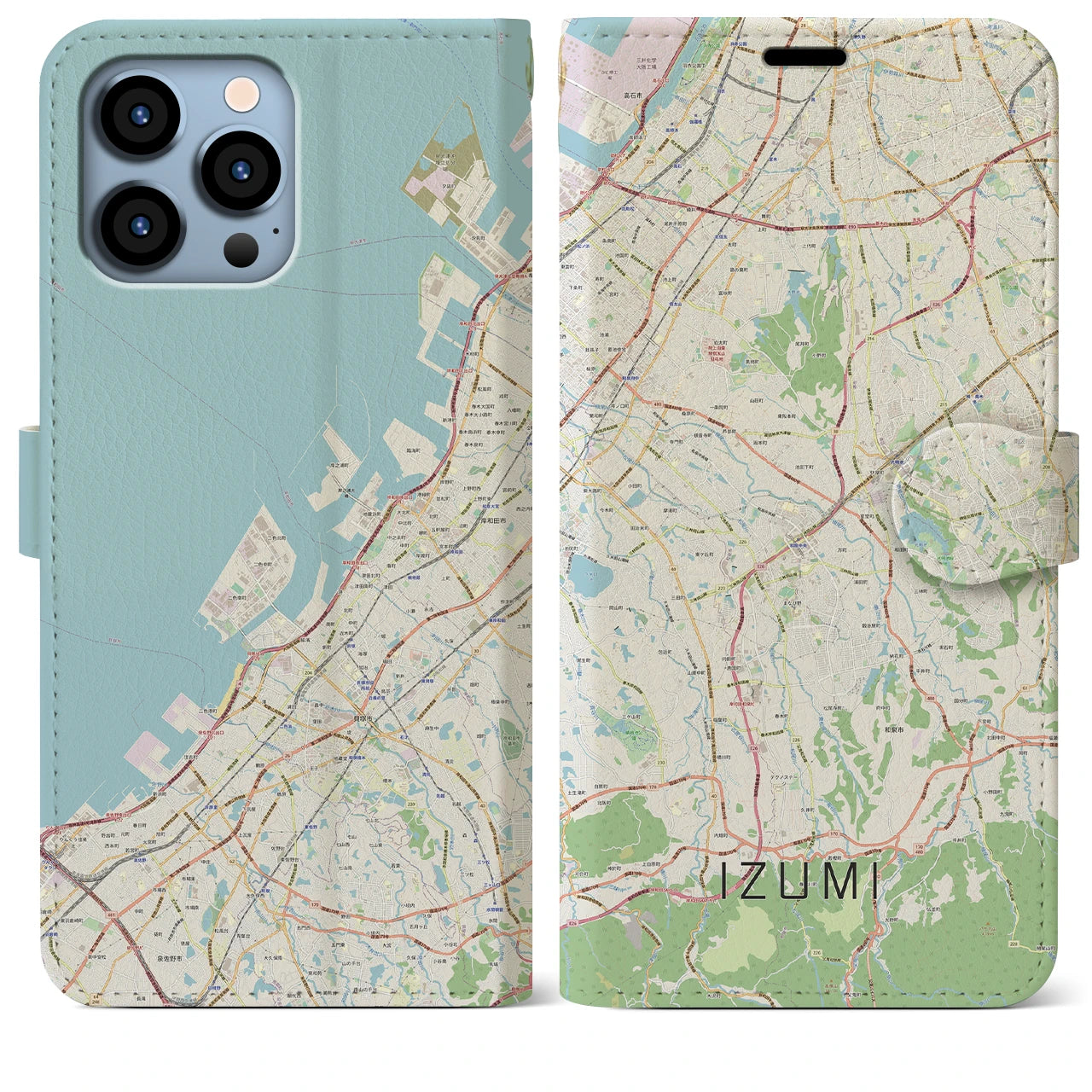 【和泉（大阪府）】地図柄iPhoneケース（手帳タイプ）ナチュラル・iPhone 13 Pro Max 用