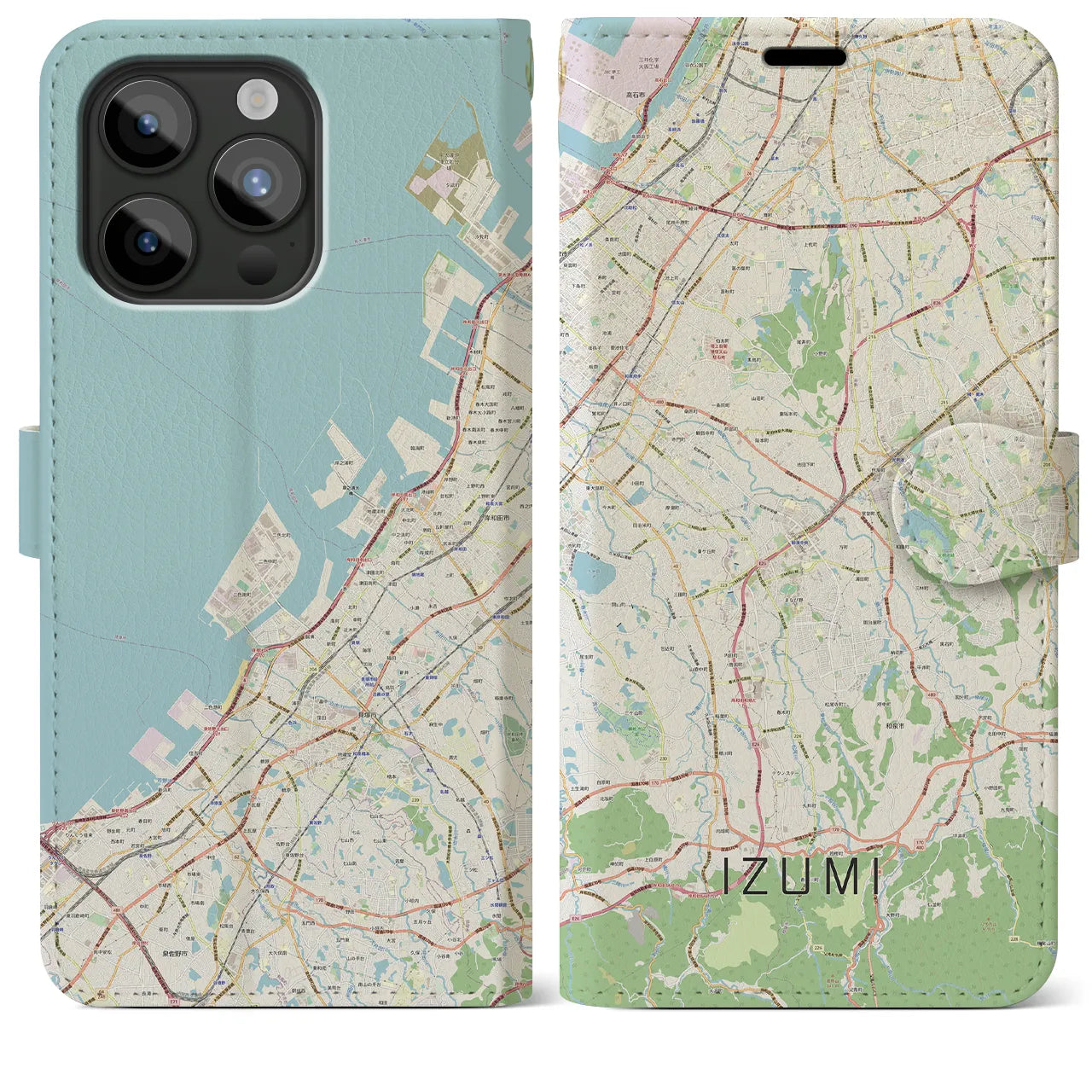 【和泉（大阪府）】地図柄iPhoneケース（手帳タイプ）ナチュラル・iPhone 15 Pro Max 用