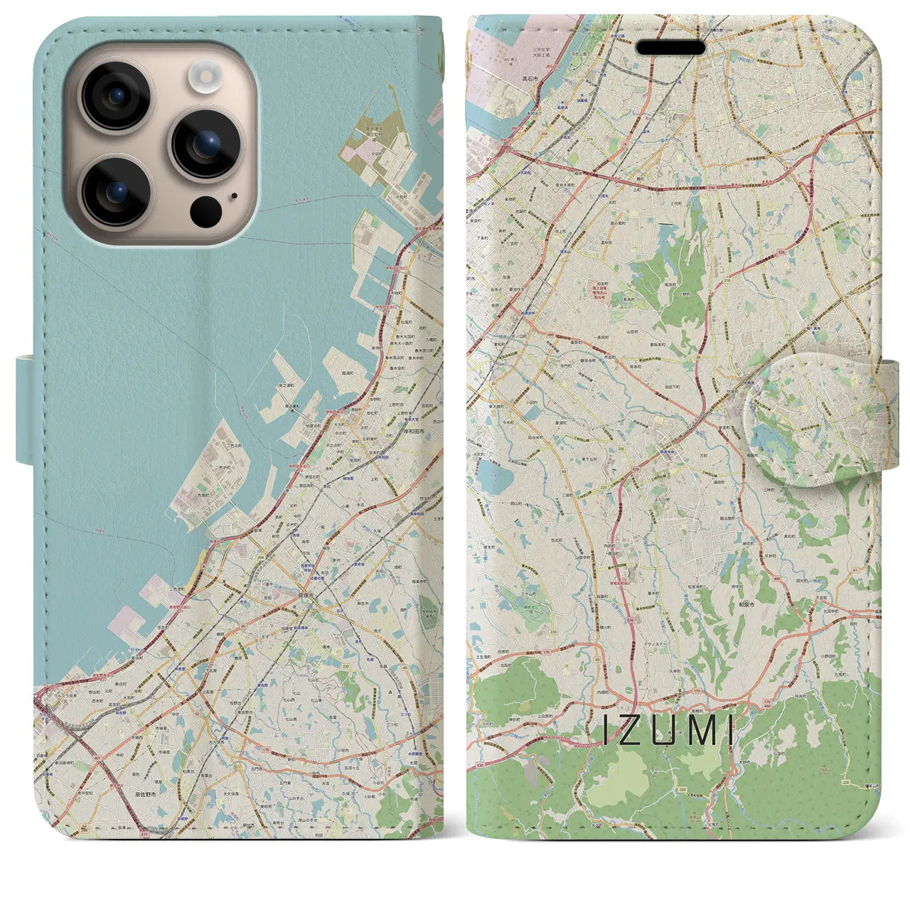 【和泉（大阪府）】地図柄iPhoneケース（手帳タイプ）ナチュラル・iPhone 16 Plus 用