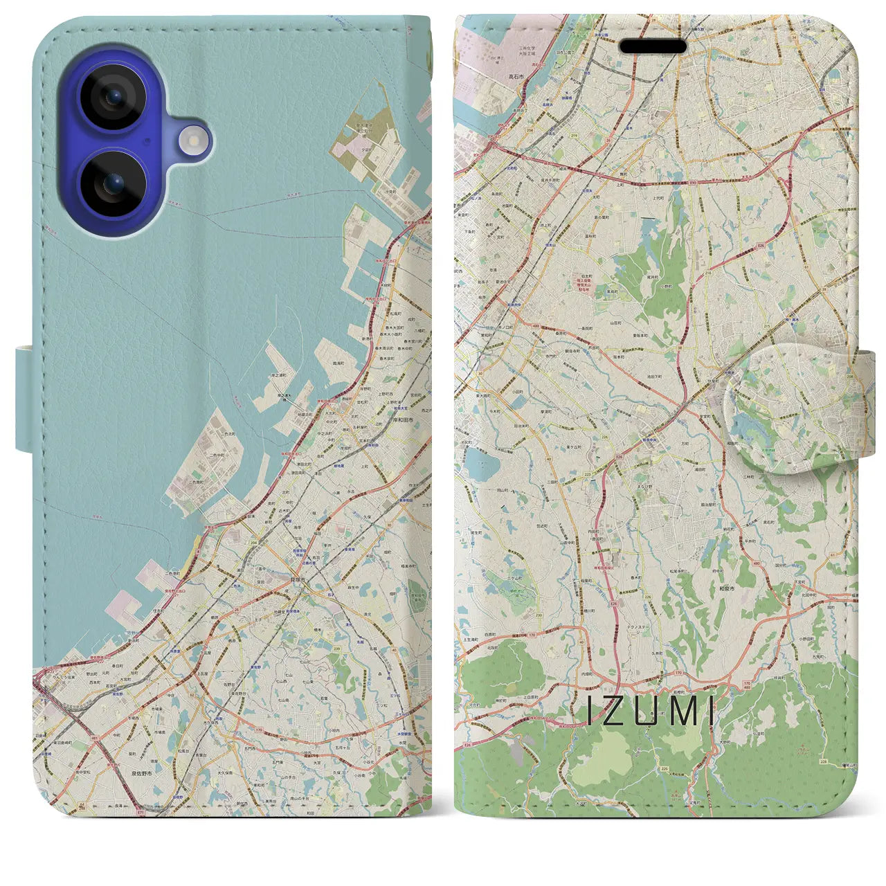 【和泉（大阪府）】地図柄iPhoneケース（手帳タイプ）ナチュラル・iPhone 16 Pro Max 用