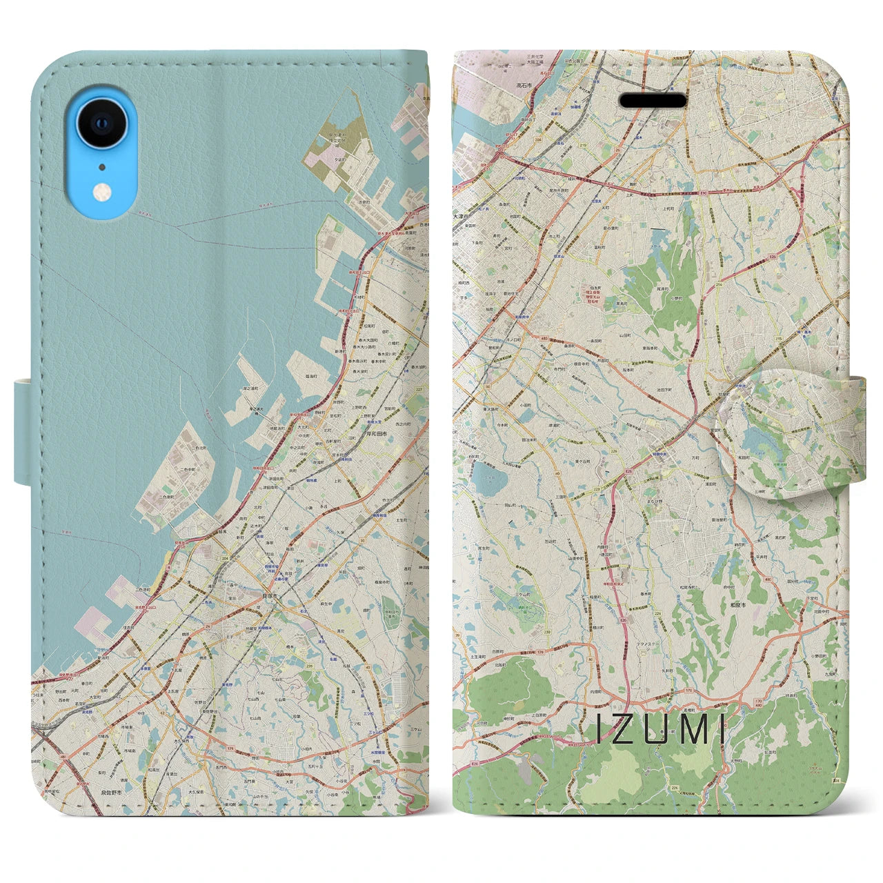 【和泉（大阪府）】地図柄iPhoneケース（手帳タイプ）ナチュラル・iPhone XR 用