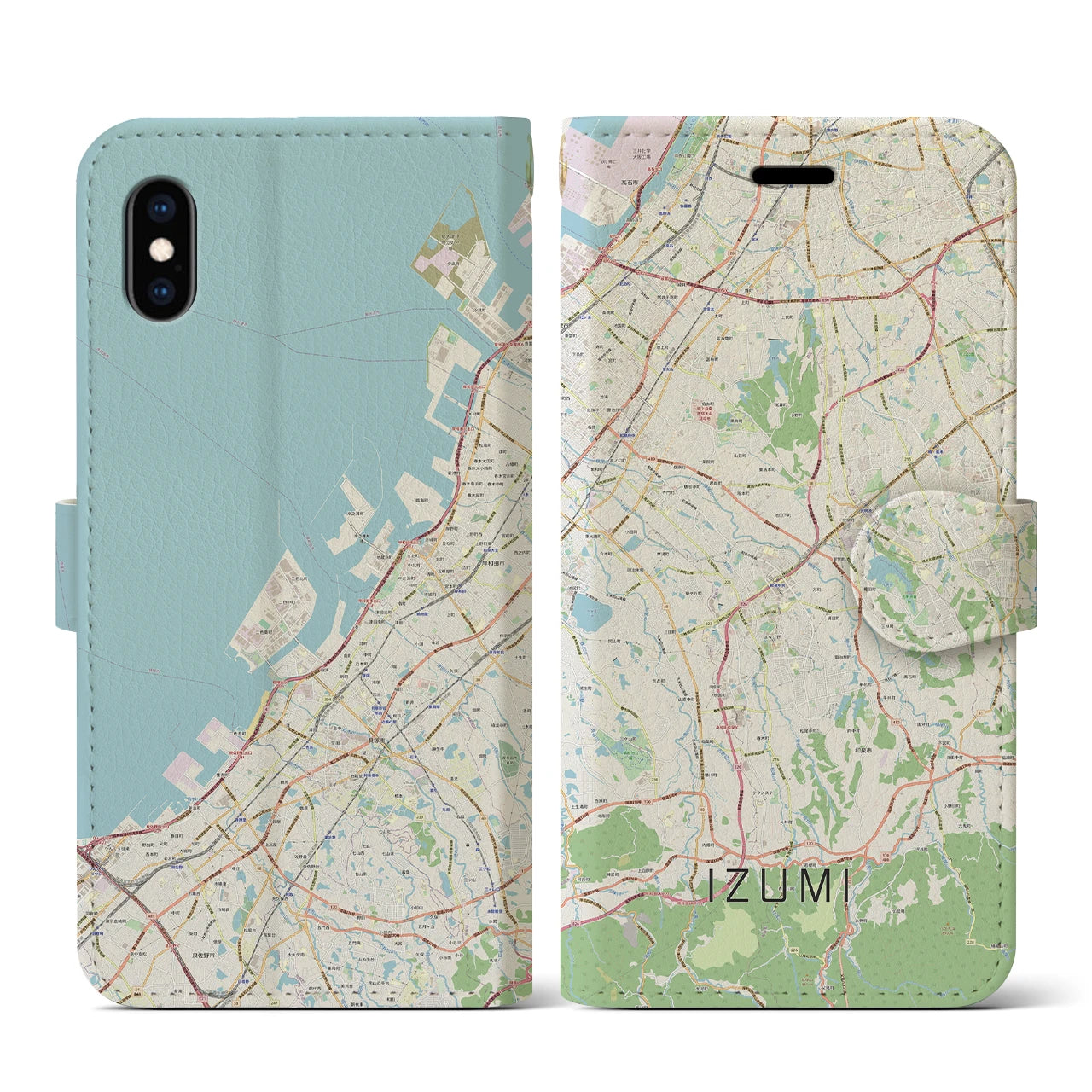 【和泉（大阪府）】地図柄iPhoneケース（手帳タイプ）ナチュラル・iPhone XS / X 用